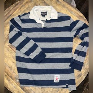 Aeropostale Blue and Gray Striped Polo Shirt